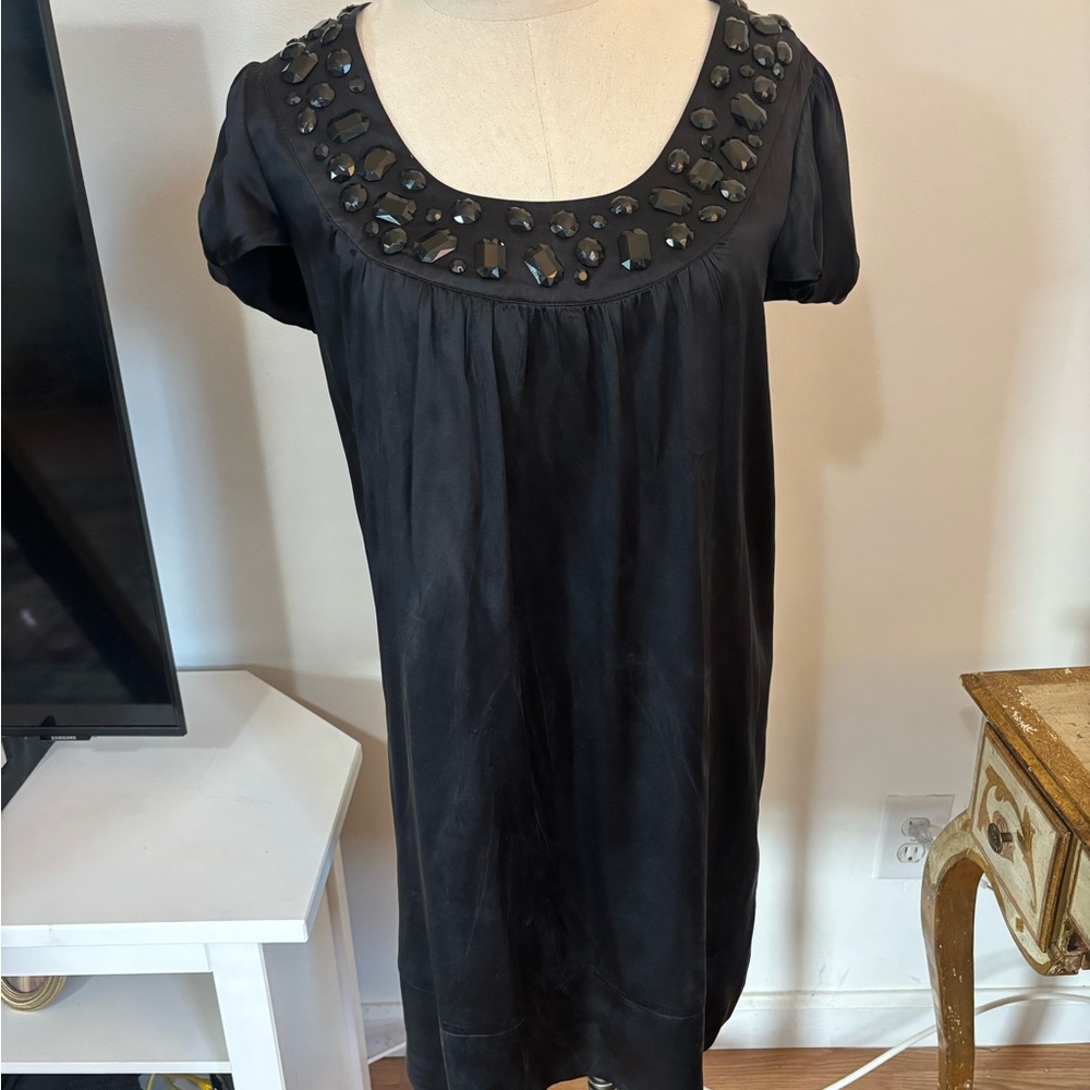 Mac & JAC Vintage Y2K Babydoll Bling Collar Silk Dress SZ 2 2000s Mcbling Silky